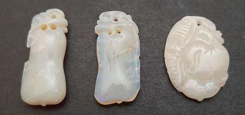** STUNNING- Late 19th Century Chinese White `Milky` Opal Pendants (26.55 carats).**