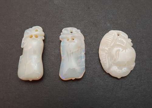 ** STUNNING- Late 19th Century Chinese White `Milky` Opal Pendants (26.55 carats).**