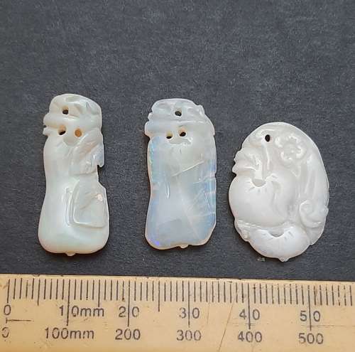 ** STUNNING- Late 19th Century Chinese White `Milky` Opal Pendants (26.55 carats).**