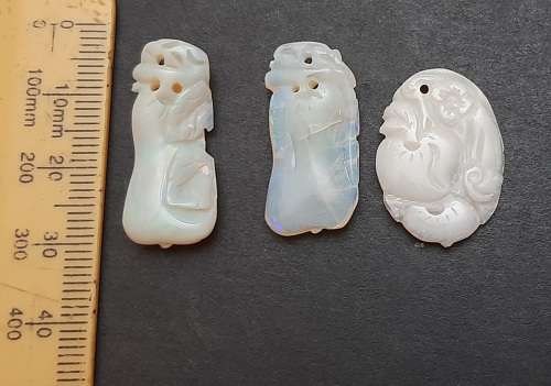 ** STUNNING- Late 19th Century Chinese White `Milky` Opal Pendants (26.55 carats).**