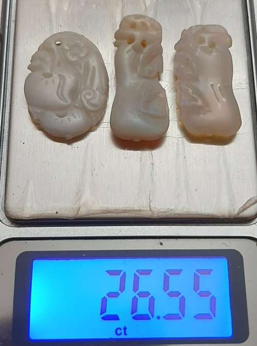 ** STUNNING- Late 19th Century Chinese White `Milky` Opal Pendants (26.55 carats).**