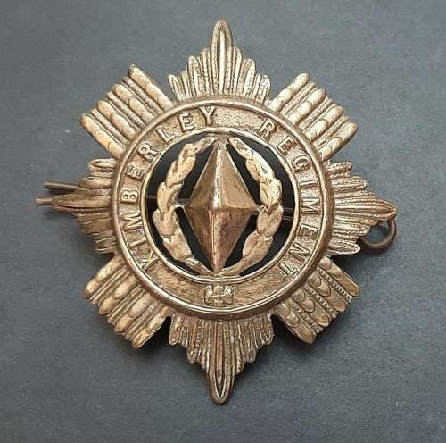 ** 1899-1939 Kimberley Regiment Voided Cap Badge w/ Pin (6cm x 6cm).**