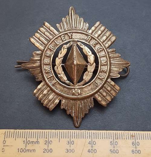 ** 1899-1939 Kimberley Regiment Voided Cap Badge w/ Pin (6cm x 6cm).**