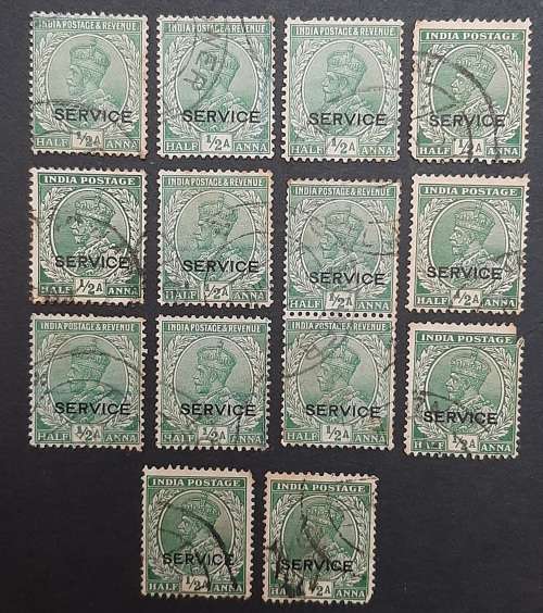 ** Lot India 1926  KGV ½ Anna Stamps x14 (USED).**