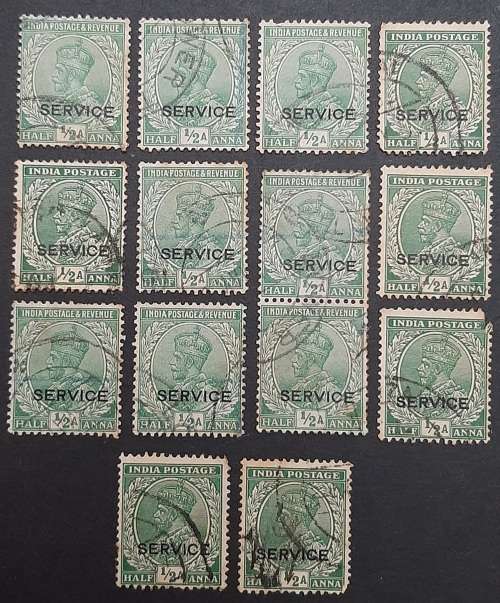 ** Lot India 1926  KGV ½ Anna Stamps x14 (USED).**