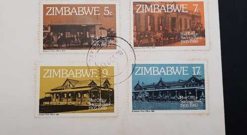 ** 1980 Zimbabwe 75th Anniversary Post Office Bank FDC w/ Insert Card.**