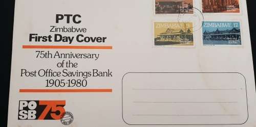 ** 1980 Zimbabwe 75th Anniversary Post Office Bank FDC w/ Insert Card.**