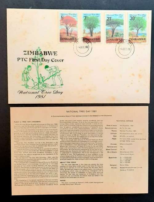 ** 1981 Zimbabwe National Tree Day FDC w/ Insert Card (UNUSED).**