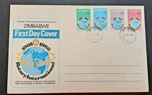 ** 1980 Zimbabwe Rotary International 50th Anniv. FDC w/ Insert Card (UNUSED).**