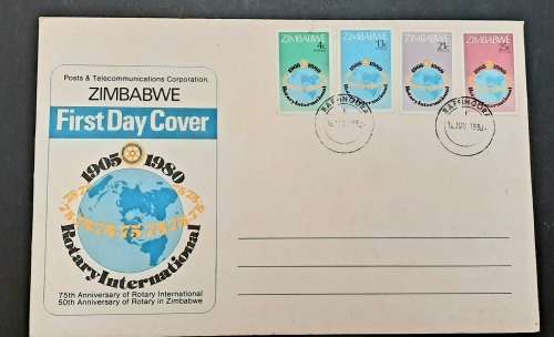 ** 1980 Zimbabwe Rotary International 50th Anniv. FDC w/ Insert Card (UNUSED).**