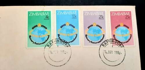 ** 1980 Zimbabwe Rotary International 50th Anniv. FDC w/ Insert Card (UNUSED).**
