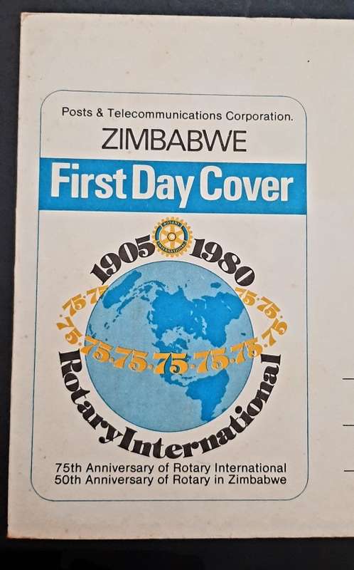 ** 1980 Zimbabwe Rotary International 50th Anniv. FDC w/ Insert Card (UNUSED).**
