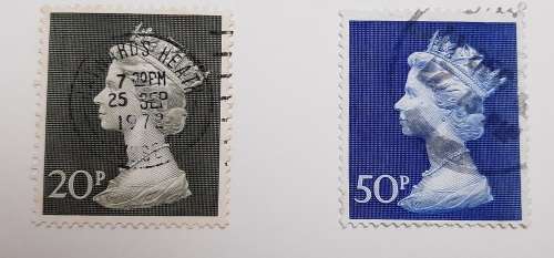 ** 1972 Great Britain QEII 20P & 50P Stamps (USED).**