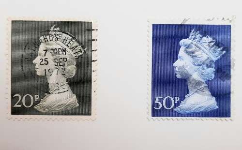 ** 1972 Great Britain QEII 20P & 50P Stamps (USED).**