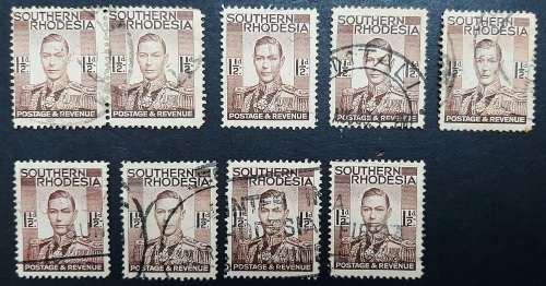 ** 1937 Southern Rhodesia KGVI  1½d Stamps x 9 (USED).**