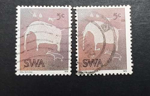 ** 1974 SWA Twyfelfontein 5c Stamps x 2 (USED).**
