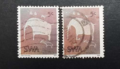 ** 1974 SWA Twyfelfontein 5c Stamps x 2 (USED).**