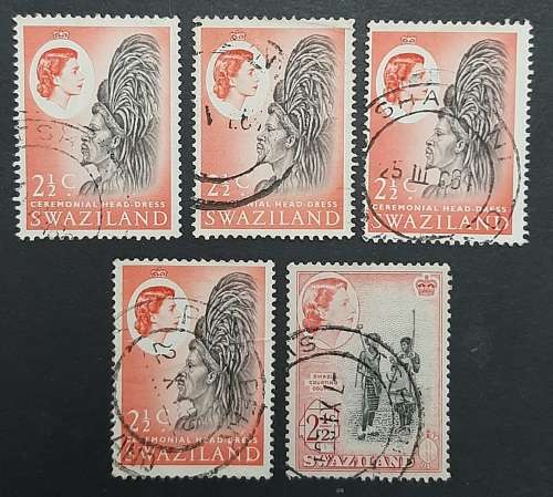 ** 1968 & 1961 Swaziland 2½c Stamps x 5 (USED).**