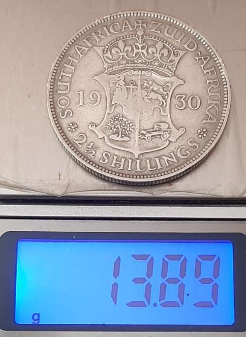 ** 1930 South Africa / Zuid Afrika  KGV 2½ Shillings .800 Silver Coin (VF) **.