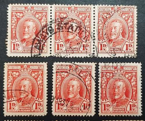 ** 1931 Southern Rhodesia KGV Scarlet 1d Stamps x9  (USED).**
