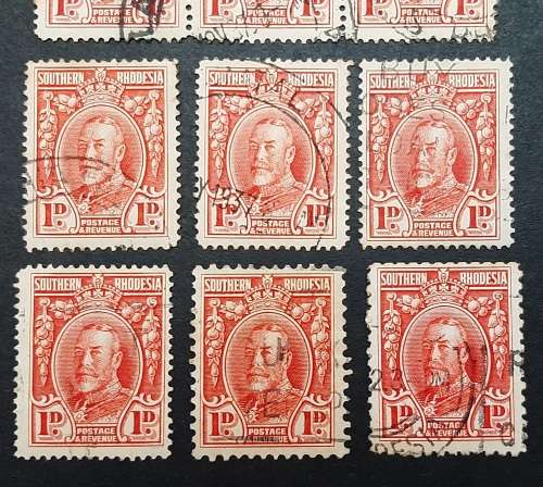 ** 1931 Southern Rhodesia KGV Scarlet 1d Stamps x9  (USED).**
