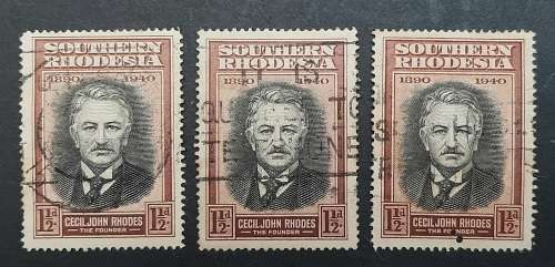 ** 1940 Southern Rhodesia 1½d `Cecil John Rhodes` Stamps x3 (USED).**