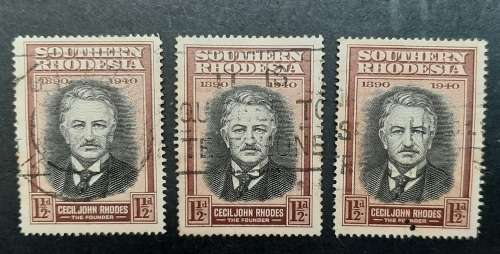 ** 1940 Southern Rhodesia 1½d `Cecil John Rhodes` Stamps x3 (USED).**