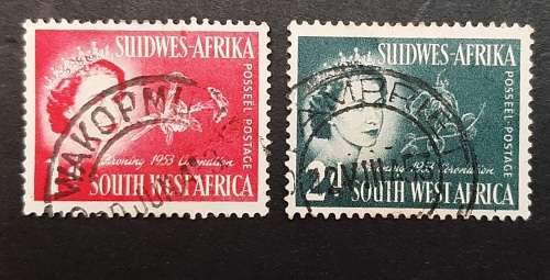 ** 1953 South-West Africa QEII Coronation 1d + 2d Stamps (USED).**