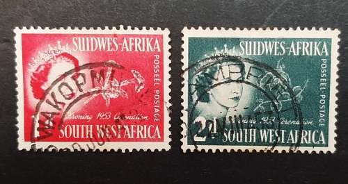 ** 1953 South-West Africa QEII Coronation 1d + 2d Stamps (USED).**