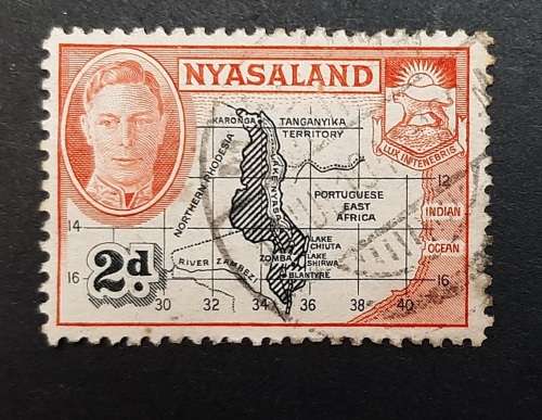 ** 1945 Nyasaland KGVI 2d `Map ` Stamp (USED).**