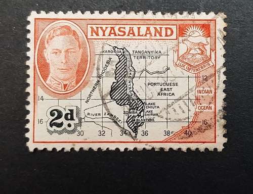 ** 1945 Nyasaland KGVI 2d `Map ` Stamp (USED).**