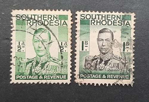 ** 1937 Southern Rhodesia KGVI 1d + 1S Stamps x2 (USED).**