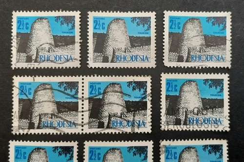 ** 1970 Rhodesia `Zimbabwe Ruins` 2½c Stamps x9 (USED).**