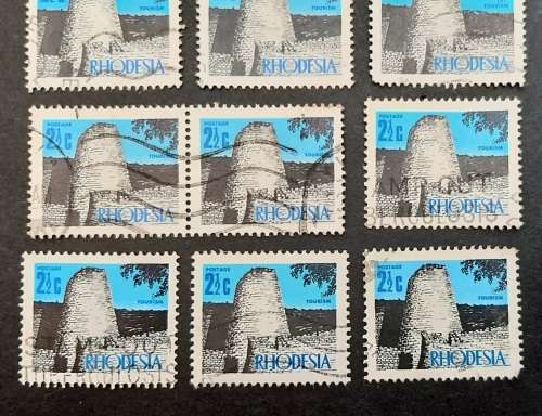 ** 1970 Rhodesia `Zimbabwe Ruins` 2½c Stamps x9 (USED).**