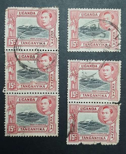 ** 1938 Uganda, Kenya & Tanganyika KGVI 15c Stamps x6 (USED).**