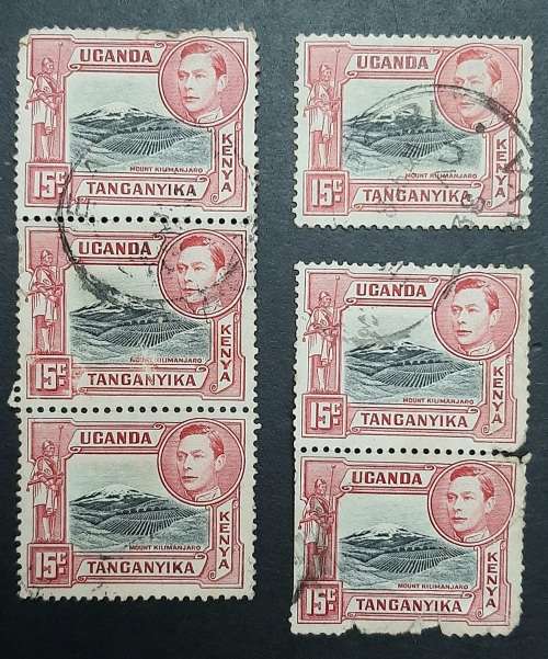 ** 1938 Uganda, Kenya & Tanganyika KGVI 15c Stamps x6 (USED).**