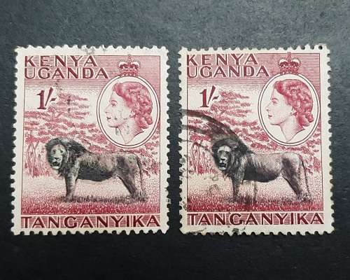 1954 Kenya, Uganda & Tanganyika QEII 1 Shilling Stamps x2