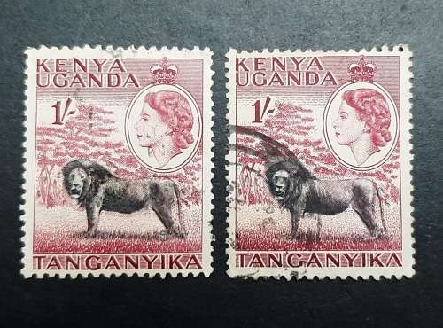1954 Kenya, Uganda & Tanganyika QEII 1 Shilling Stamps x2