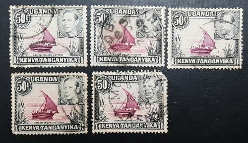 1938 Uganda, Kenya & Tanganyika KGVI 50c Stamps x 5