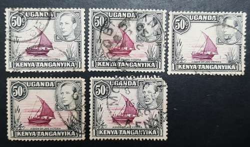 1938 Uganda, Kenya & Tanganyika KGVI 50c Stamps x 5