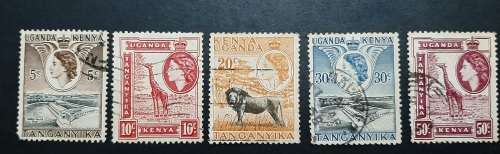 ** 1954 Kenya, Uganda & Tanganyika QEII Stamps x5 (USED).**