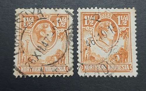 ** 1938 Northern Rhodesia 1½d Yellow/Brown Stamps x2 (USED).**