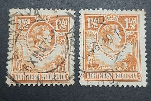 ** 1938 Northern Rhodesia 1½d Yellow/Brown Stamps x2 (USED).**