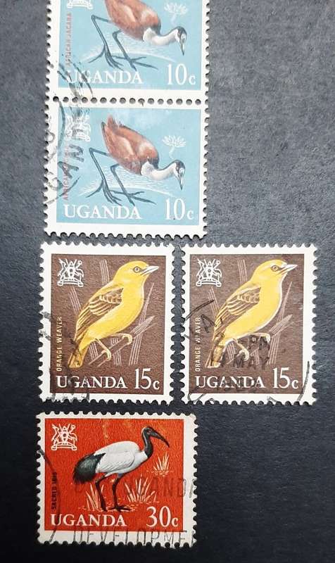 ** 1965 Uganda Birds Defin. Stamps x5 (USED).**
