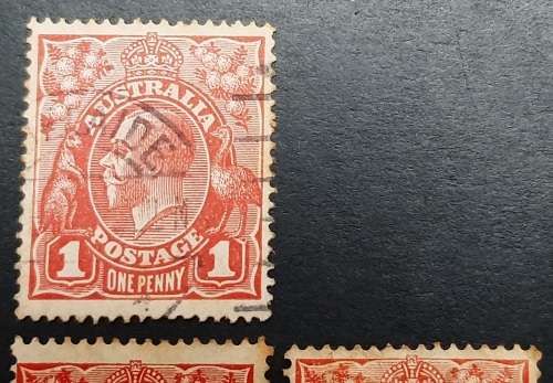 ** 1914 Australia KGV Scarlet 1 Penny & 2d Stamps x3 (USED).**