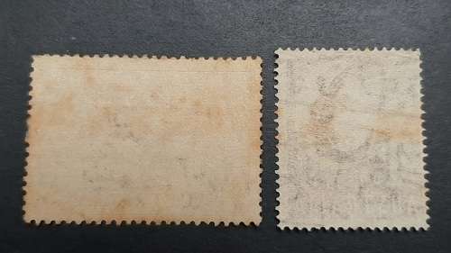 ** 1934 / 1948 Australia 1`6 + 2 Shillings Aboriginal Art Stamps x2 (USED).**