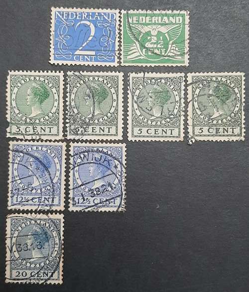 ** 1926 - 1934 Netherlands Queen Wilhelmina Stamps x9 (USED).**