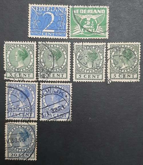 ** 1926 - 1934 Netherlands Queen Wilhelmina Stamps x9 (USED).**