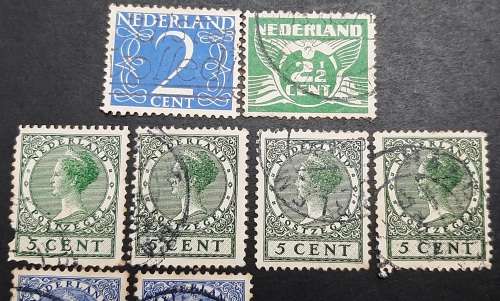 ** 1926 - 1934 Netherlands Queen Wilhelmina Stamps x9 (USED).**