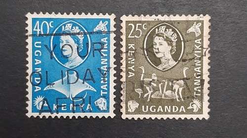 ** 1960 Kenya, Uganda & Tanganyika QEII 25c + 40c Stamps x2 (USED).**